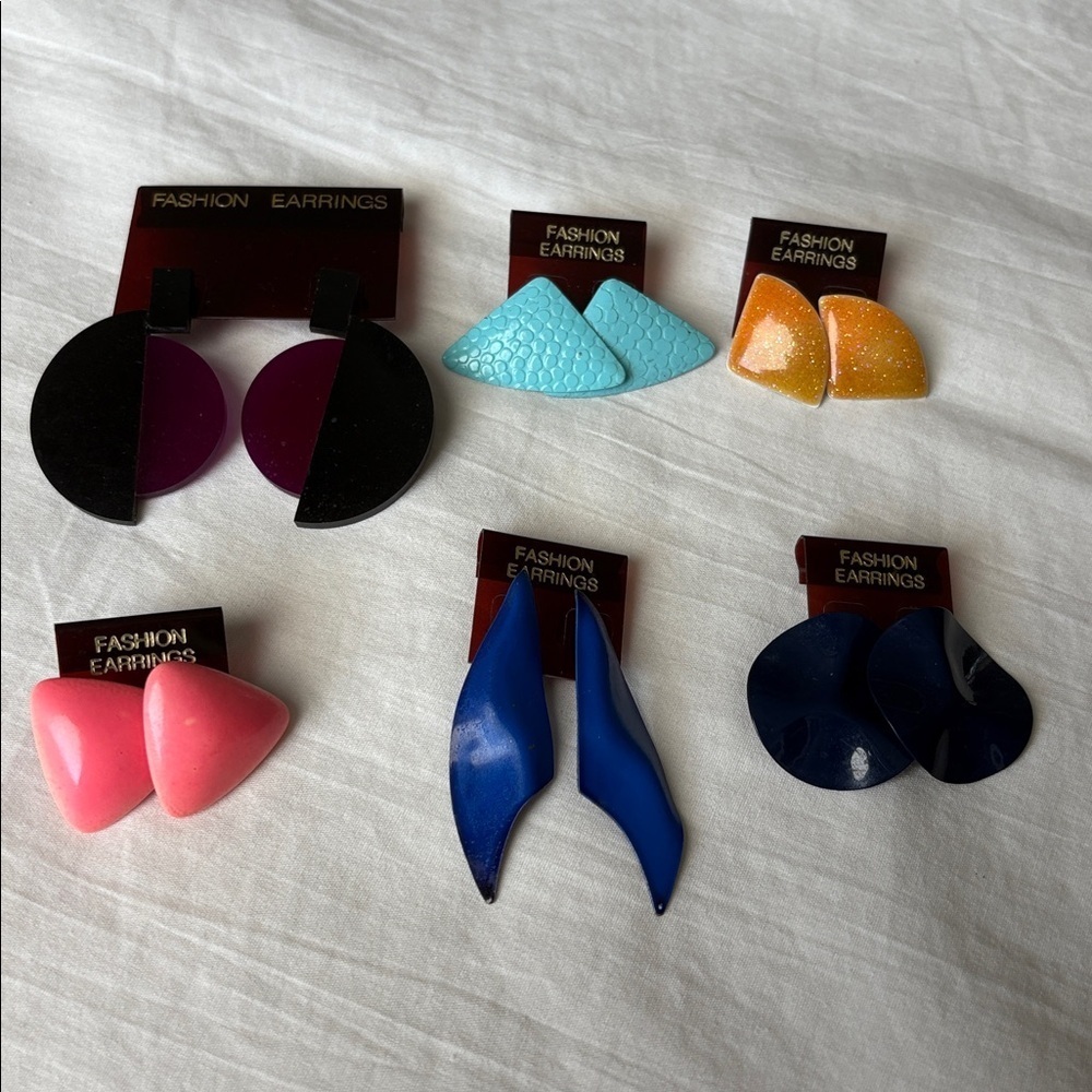 Bundle of 6 Vintage Colorful Assorted Earrings. All Pierced